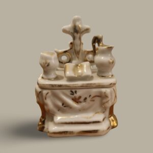 Antique Porcelain Miniature Altar Trinket Box & Toothpick Holder - Gilt Details