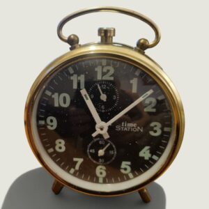Time Station Mechanical Wind-Up Alarm Clock – Black & Gold Tone