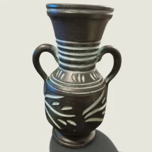 Two-Handled Ceramic Amphora Vase – Dark Brown & Pale Green, 24.5 cm