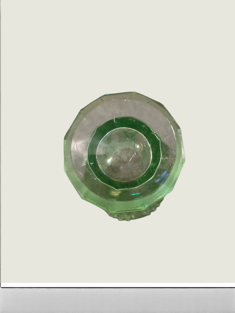 Vintage Green Uranium Glass Vase Art Deco Cut Pattern – UV Glow Vaseline Glass – 2 Vintage Green Uranium Glass Vase Art Deco Cut Pattern – UV Glow Vaseline Glass