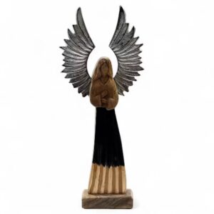 Mango Wood Guardian Angel with Metal Wings – 40 cm