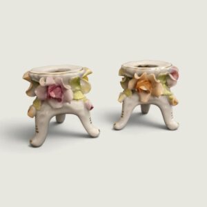 Antique Porcelain Floral Candle Holder Pair