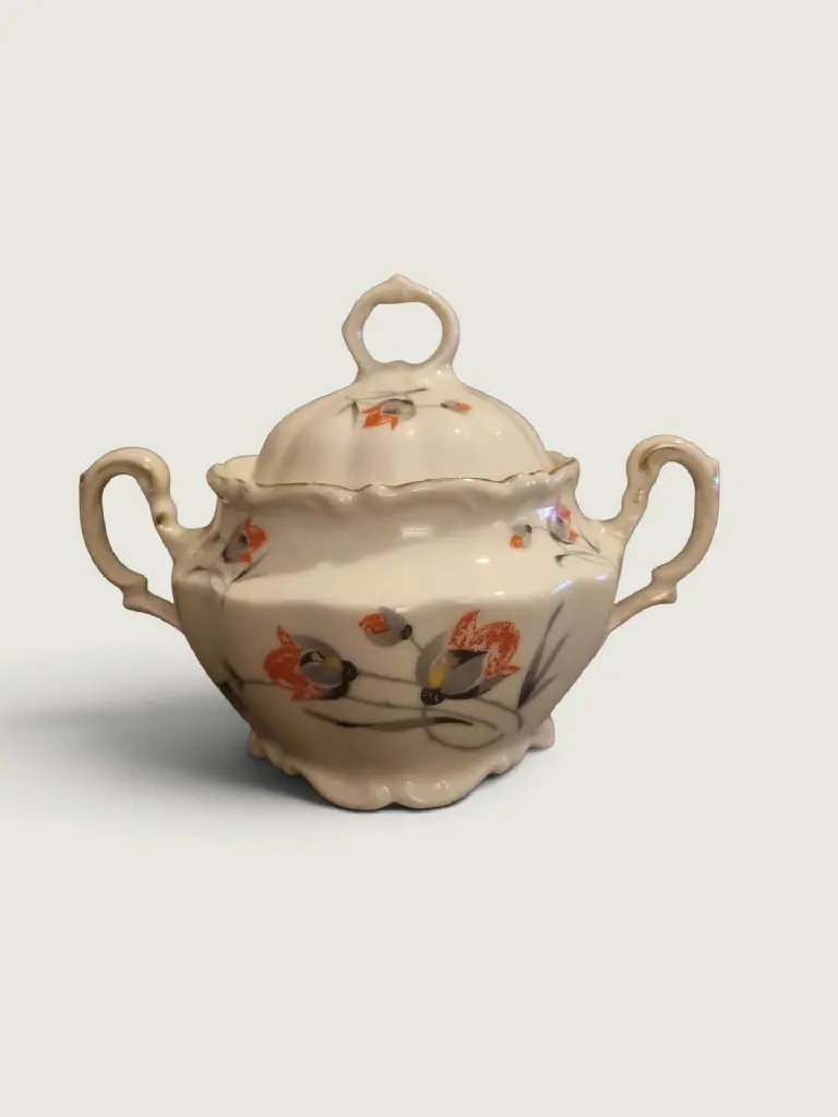 Antique Porcelain Sugar Bowl with Lid