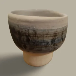 Small Footed Ceramic Bowl – Cream, Blue-Grey & Brown Glaze