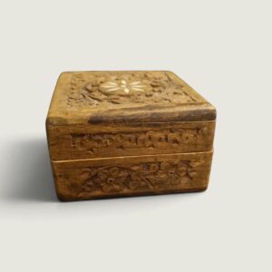 Hand-Carved Vintage Wooden Jewelry Box | Keepsake Box with Inlay