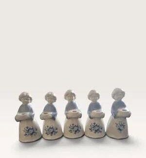 Set of 5 Vintage Blue & White Porcelain Angel Candle Holders - Nordic Christmas
