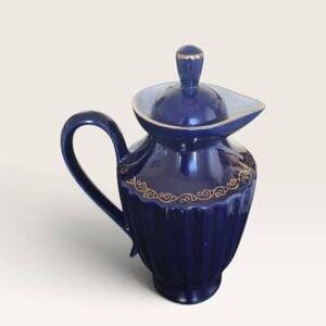Vintage Dulevo Russian Cobalt Blue & Gold Porcelain Pitcher | Coffee Pot