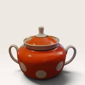 Vintage Dulevo Porcelain Sugar Bowl - Red & White Polka Dot Pop Art