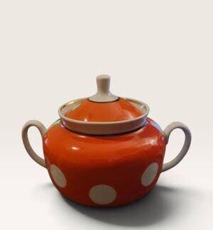 Vintage Dulevo Porcelain Sugar Bowl - Red & White Polka Dot Pop Art