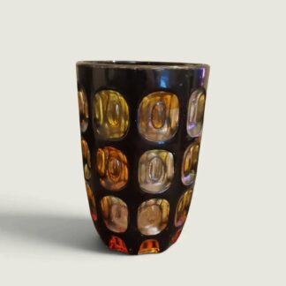 Mid-Century Modern Amber & Dark Glass Votive | Tumbler with Cut Lens Detail