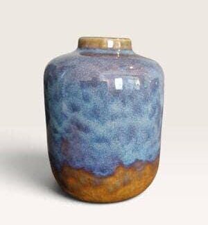 Mid-Century Drip Glaze Ceramic Vase - Blue & Amber
