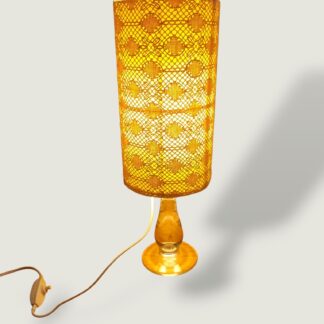 Vintage Glass Table Lamp with Yellow Lace Shade