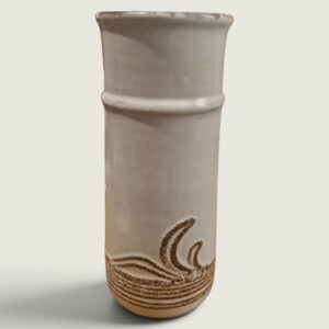 Vintage Strehla Ceramic Vase – Cream Glaze & Brown Wave Decoration, 18 cm